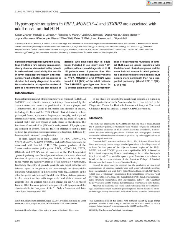 (PDF) Hypomorphic mutations in PRF1, MUNC13-4, and STXBP2 are ...