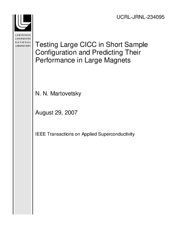 (PDF) Testing Large CICC in Short Sample Configuration and Predicting ...