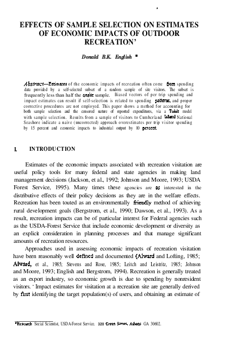 (PDF) Effects of Sample Selection on Estimates of Economic Impacts of ...