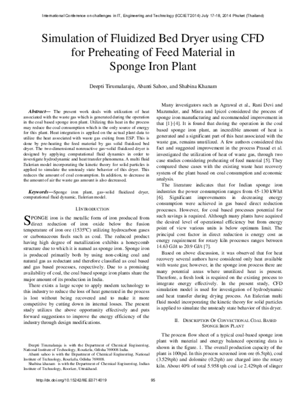 (PDF) Simulation of Fluidized Bed Dryer using CFD for Preheating of ...