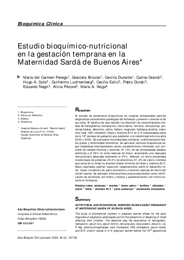 (PDF) Nutritional and biochemical markers during early pregnancy at