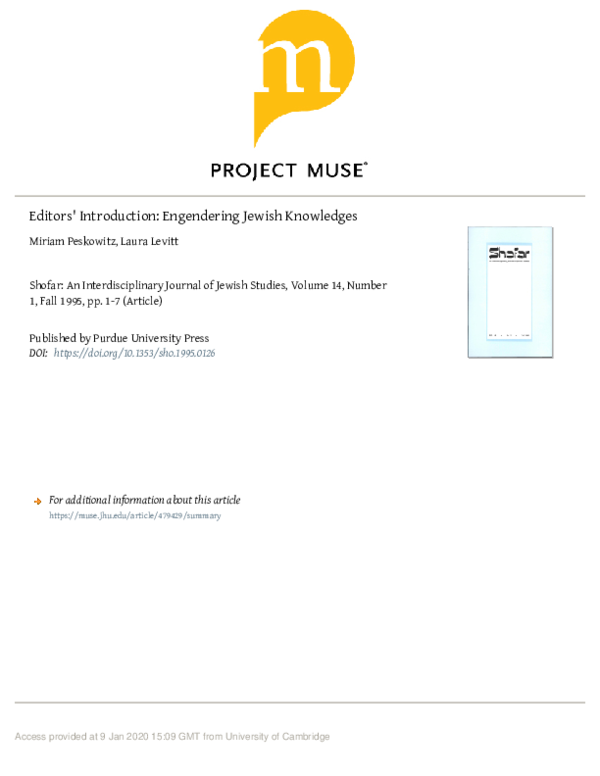 Editors' Introduction: Engendering Jewish Knowledges