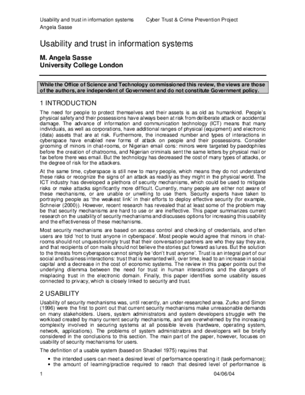 (PDF) Usability and trust in information systems