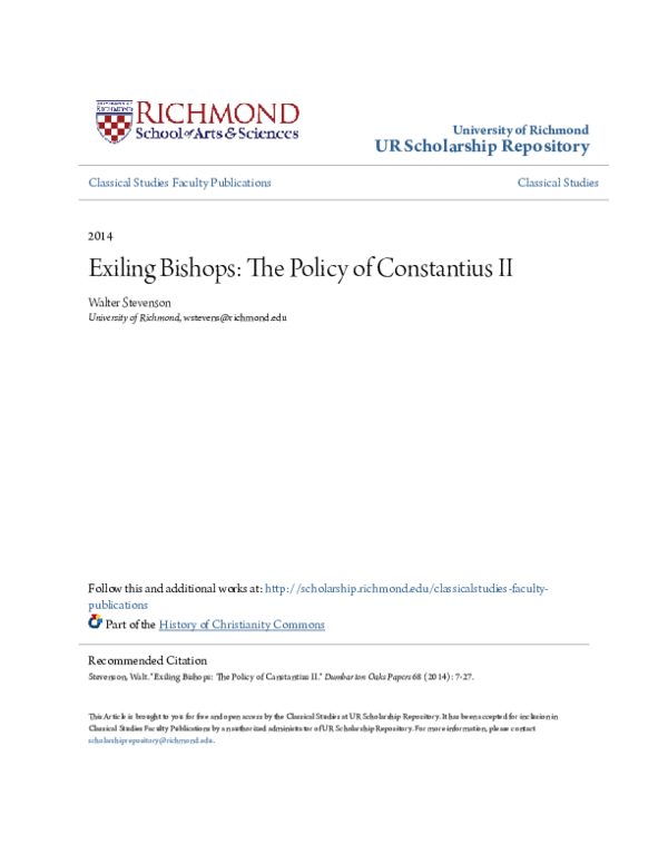 (PDF) Exiling Bishops: The Policy of Constantius II