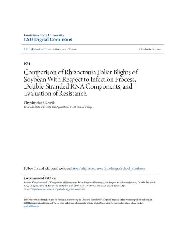 (PDF) Comparison of Rhizoctonia Foliar Blights of Soybean With Respect ...