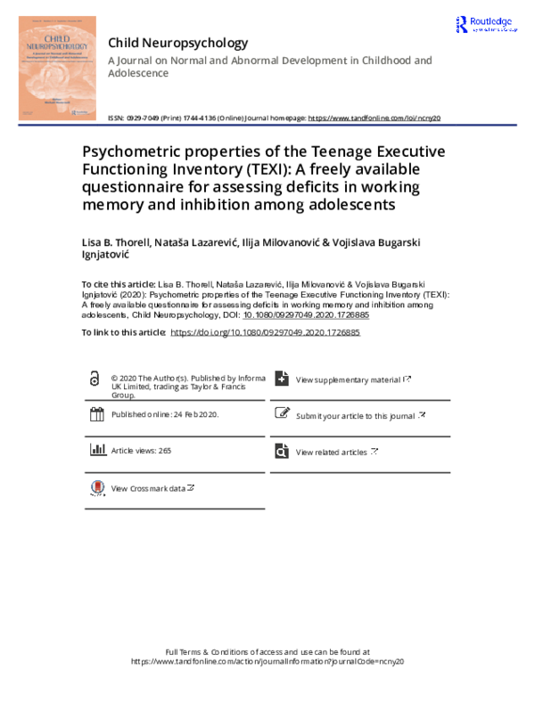 (PDF) Psychometric properties of the Teenage Executive Functioning ...