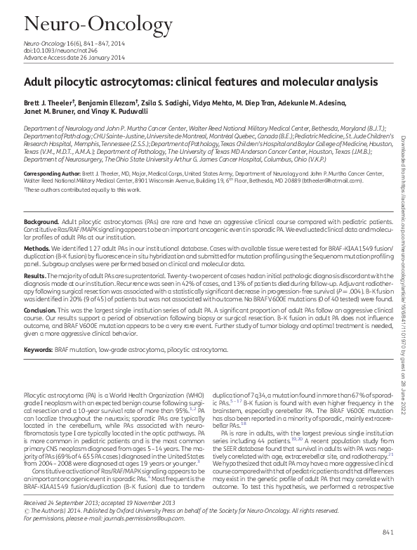(PDF) Adult pilocytic astrocytomas: clinical features and molecular ...