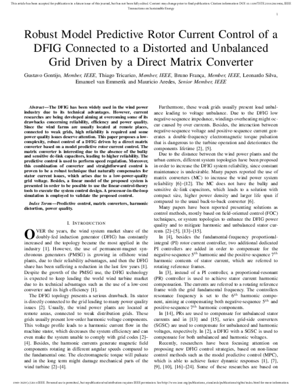 (PDF) Robust Model Predictive Rotor Current Control of a DFIG Connected ...