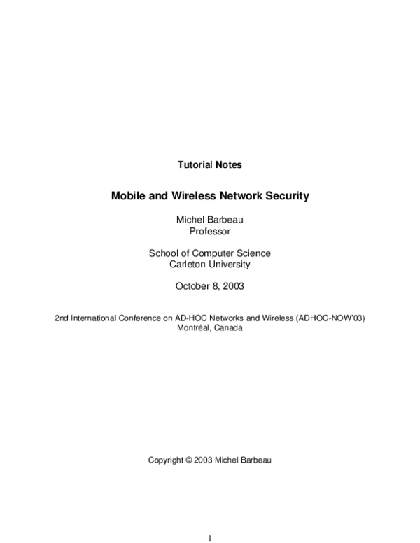 (PDF) Mobile and Wireless Network Security