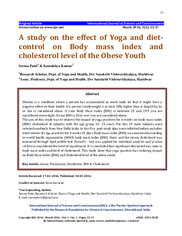 (PDF) A study on the effect of Yoga and diet-control on Body mass index ...