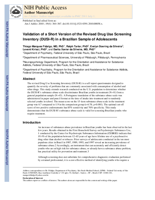 (PDF) Validation of a Short Version of the Revised Drug Use Screening ...