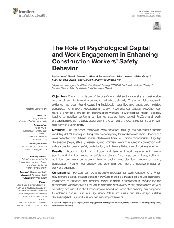 (PDF) The Role of Psychological Capital and Work Engagement in ...