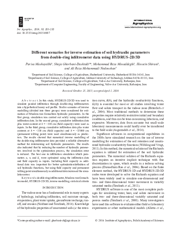 (PDF) Different scenarios for inverse estimation of soil hydraulic ...