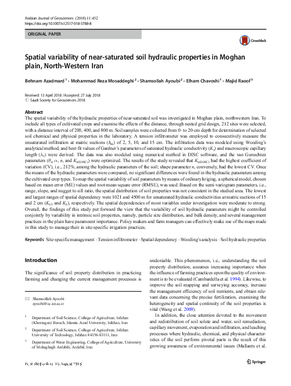 (PDF) Spatial variability of near-saturated soil hydraulic properties ...