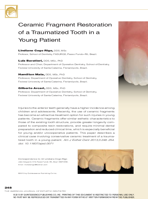 (PDF) Ceramic Fragment Restoration of a Traumatized Tooth in a Young ...