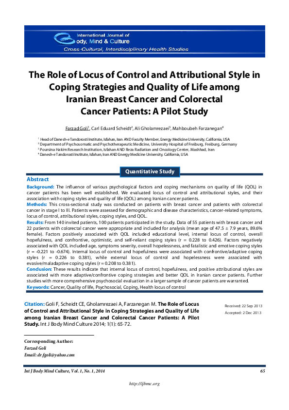 (PDF) The Role of Locus of Control and Attributional Style in Coping ...