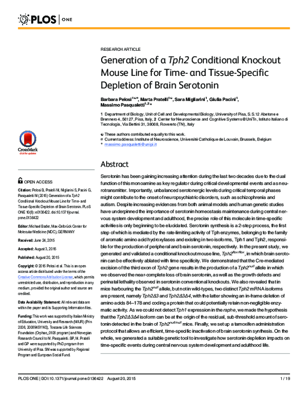 (PDF) Generation of a Tph2 Conditional Knockout Mouse Line for Time ...