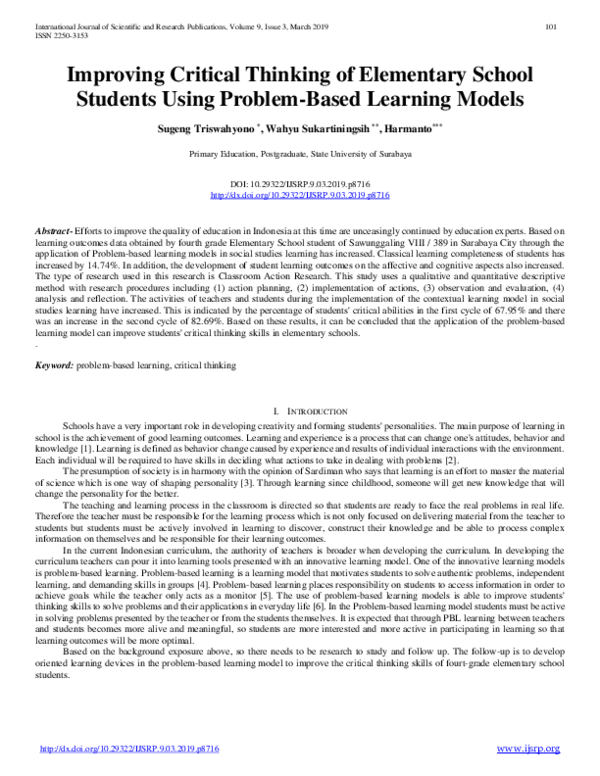 (PDF) Improving Critical Thinking of Elementary School Students Using ...