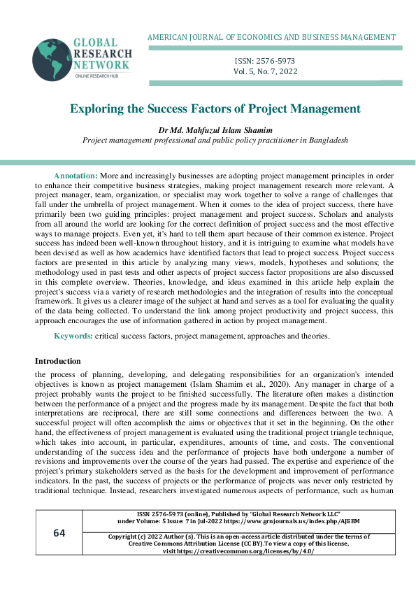 (PDF) Exploring the Success Factors of Project Management