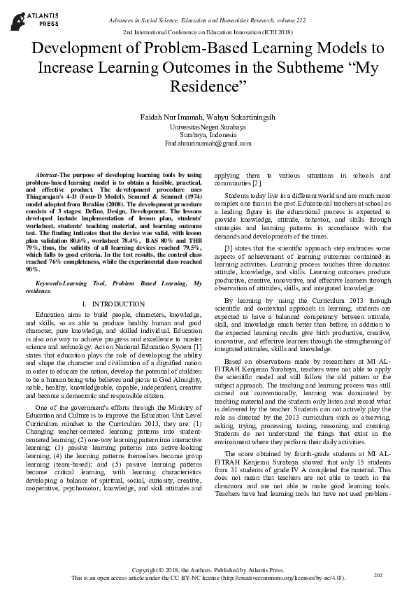 (PDF) Development of Problem-Based Learning Models to Increase Learning ...