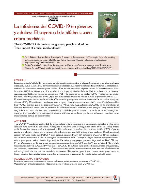(PDF) La infodemia del COVID-19 en jóvenes y adultos: El soporte de la ...