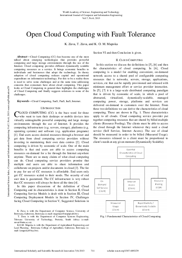(PDF) Open Cloud Computing With Fault Tolerance