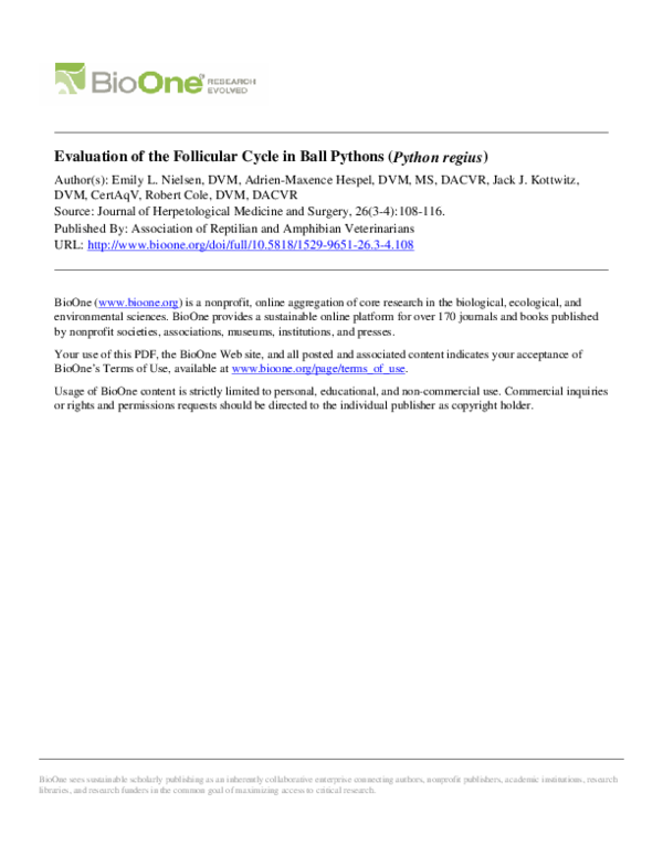 (PDF) Evaluation of the Follicular Cycle in Ball Pythons (Python regius)