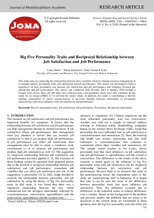 (PDF) Big Five Personality Traits and Reciprocal Relationship between ...