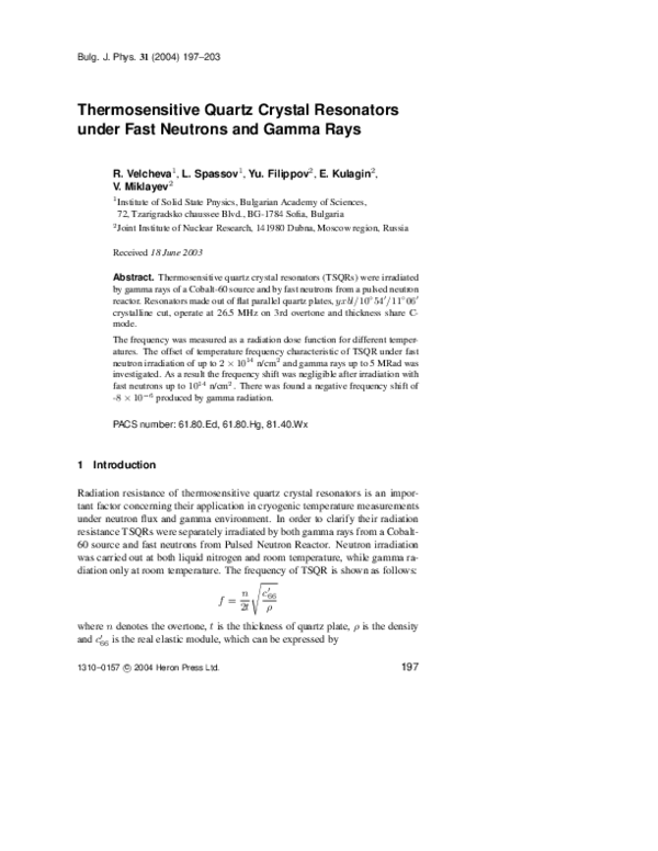 (PDF) Thermosensitive Quartz Crystal Resonators under Fast Neutrons and ...