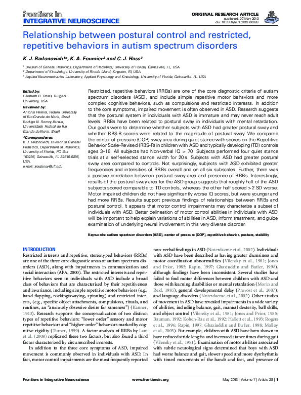 (PDF) Relationship between postural control and restricted, repetitive ...
