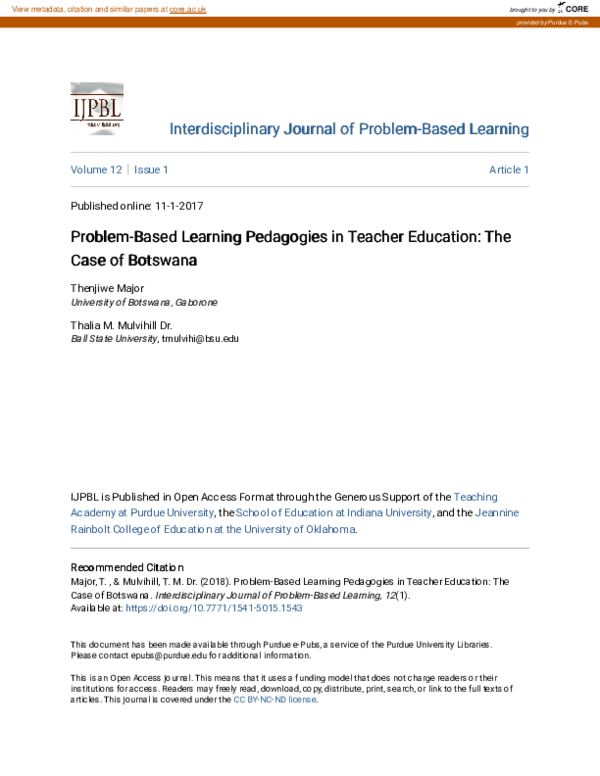 (PDF) Problem-Based Learning Pedagogies in Teacher Education: The Case ...