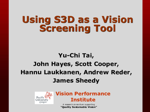 (PDF) Using S3D as a vision screening tool