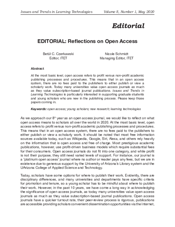 (PDF) Editorial: Reflections on Open Access