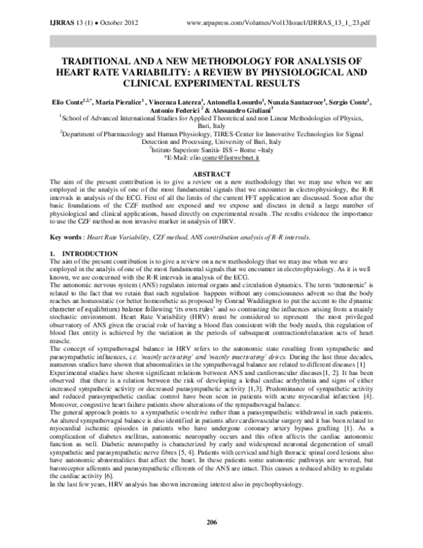 (PDF) Traditional and a New Methodology for Analysis of Heart Rate ...