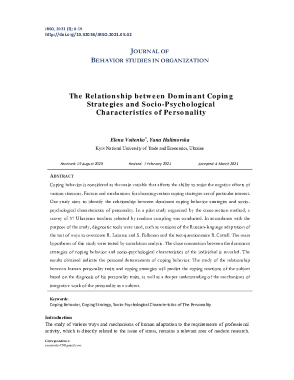 (PDF) The Relationship between Dominant Coping Strategies and Socio ...