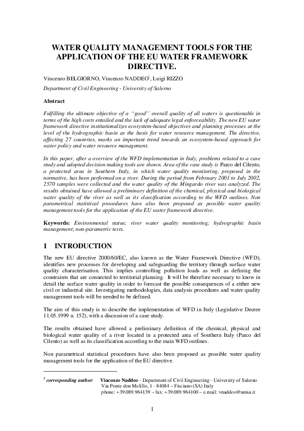 (PDF) Water quality management tools for the application of the EU water framework directive