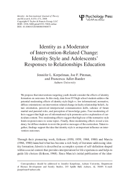(PDF) Identity as a Moderator of Intervention-Related Change: Identity ...