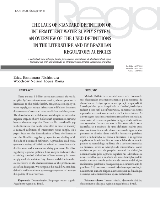 (PDF) The Lack of Standard Definition of Intermittent Water Supply