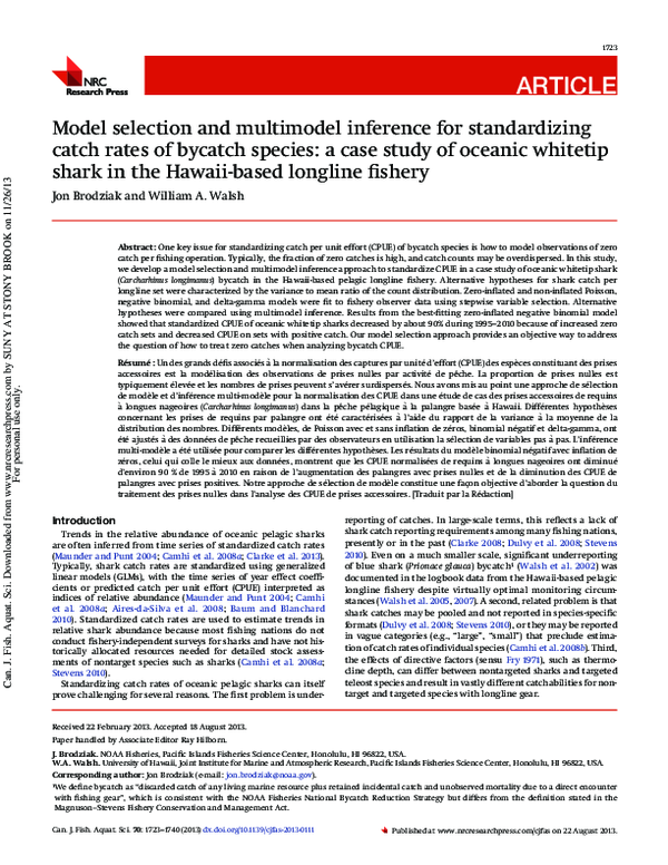 (PDF) Model selection and multimodel inference for standardizing catch ...