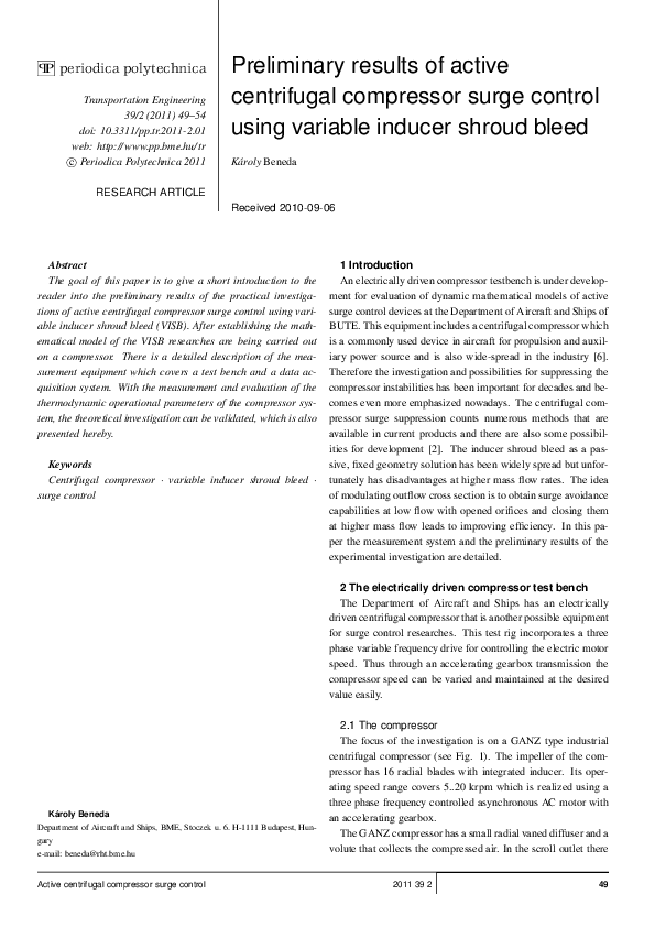 (PDF) Preliminary results of active centrifugal compressor surge ...