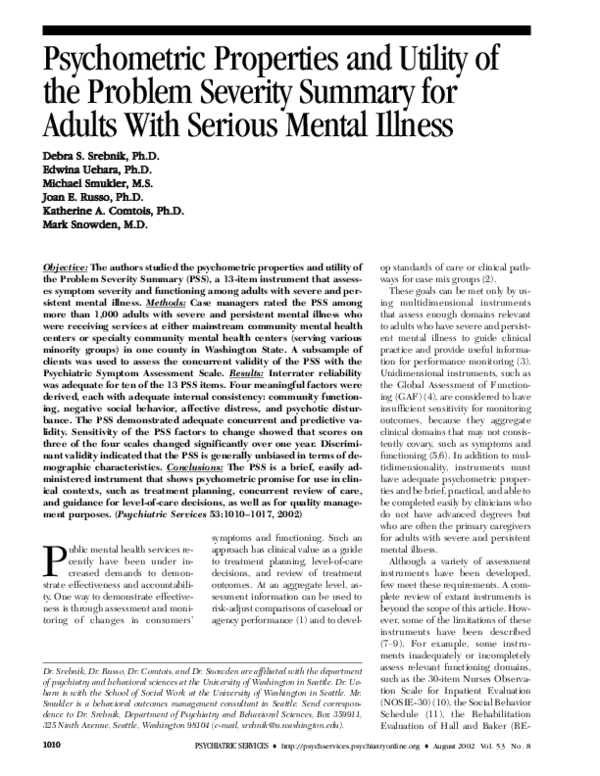 (PDF) Psychometric Properties and Utility of the Problem Severity ...