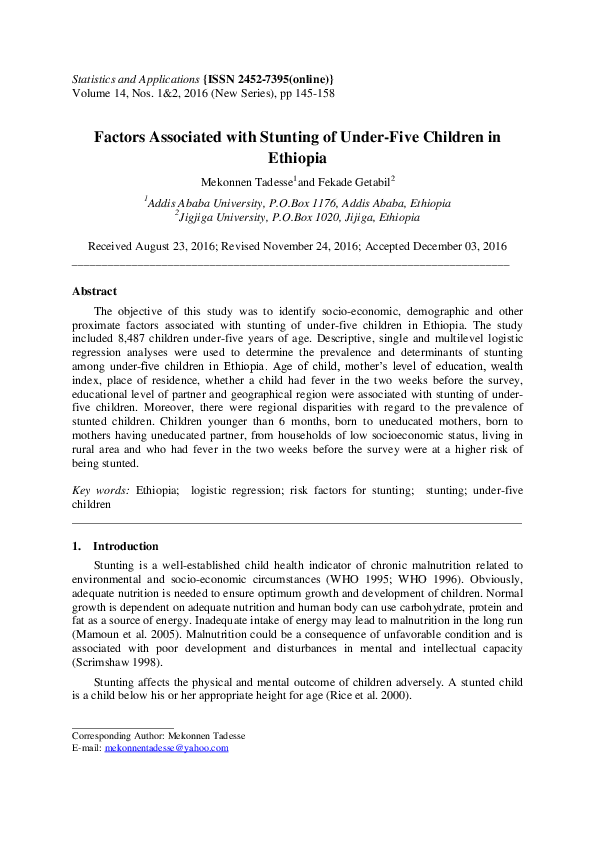 (PDF) Factors Associated with Stunting of Under-Five Children in Ethiopia