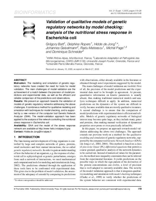 (PDF) Validation of qualitative models of genetic regulatory networks ...