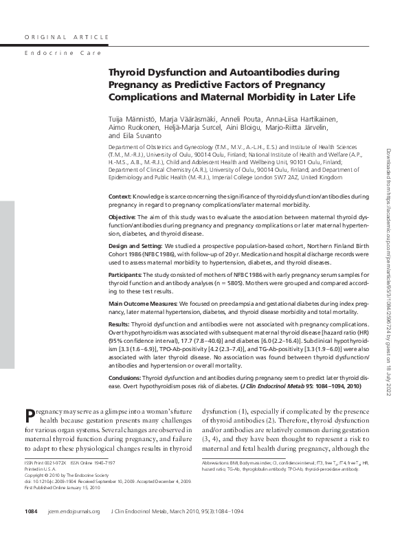 (PDF) Thyroid Dysfunction and Autoantibodies during Pregnancy as ...