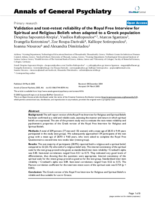 (PDF) Validation and test-retest reliability of the Royal Free ...