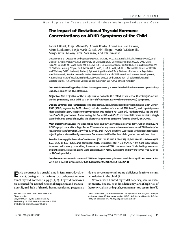 (PDF) The Impact of Gestational Thyroid Hormone Concentrations on ADHD ...
