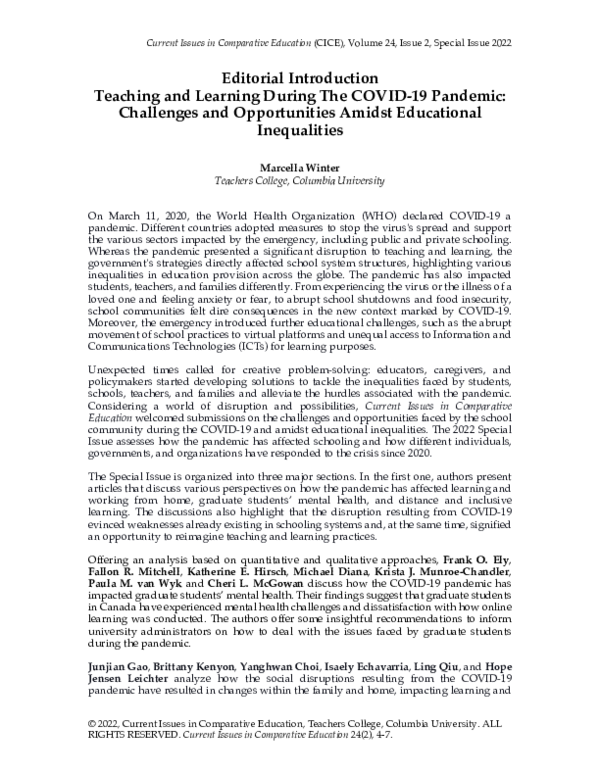 (PDF) Teaching and Learning During the COVID-19 Pandemic