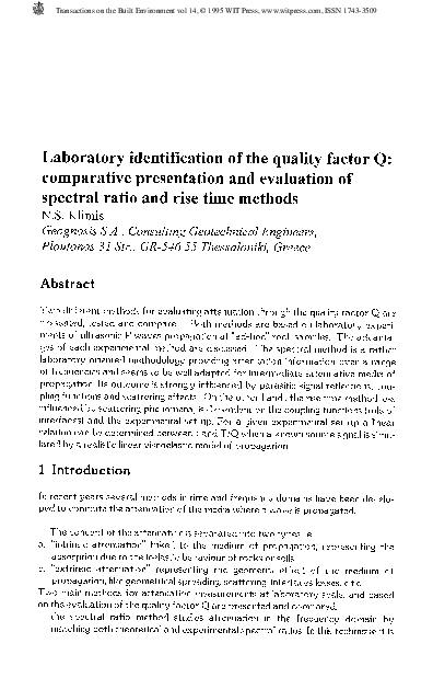 (PDF) Laboratory Identification of the Quality Factor Q: Comparative ...