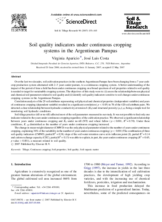 (PDF) Soil quality indicators under continuous cropping systems in the ...