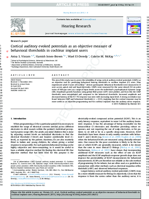(PDF) Cortical auditory evoked potentials as an objective measure of ...